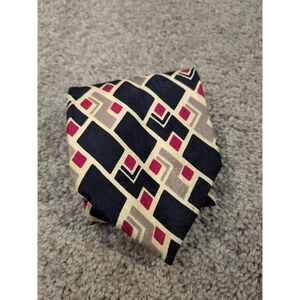 Format Mens Silk Necktie Geometric Abstract Navy Magenta Cream Made in Japan 90s